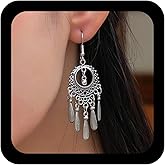 Yheakne Bohemian Filigree Tassel Drop Earrings Silver Filigree Chandelier Earrings Tribal Teardrop Fringe Earring Gypsy Circle Dangle Earring Jewelry for Women