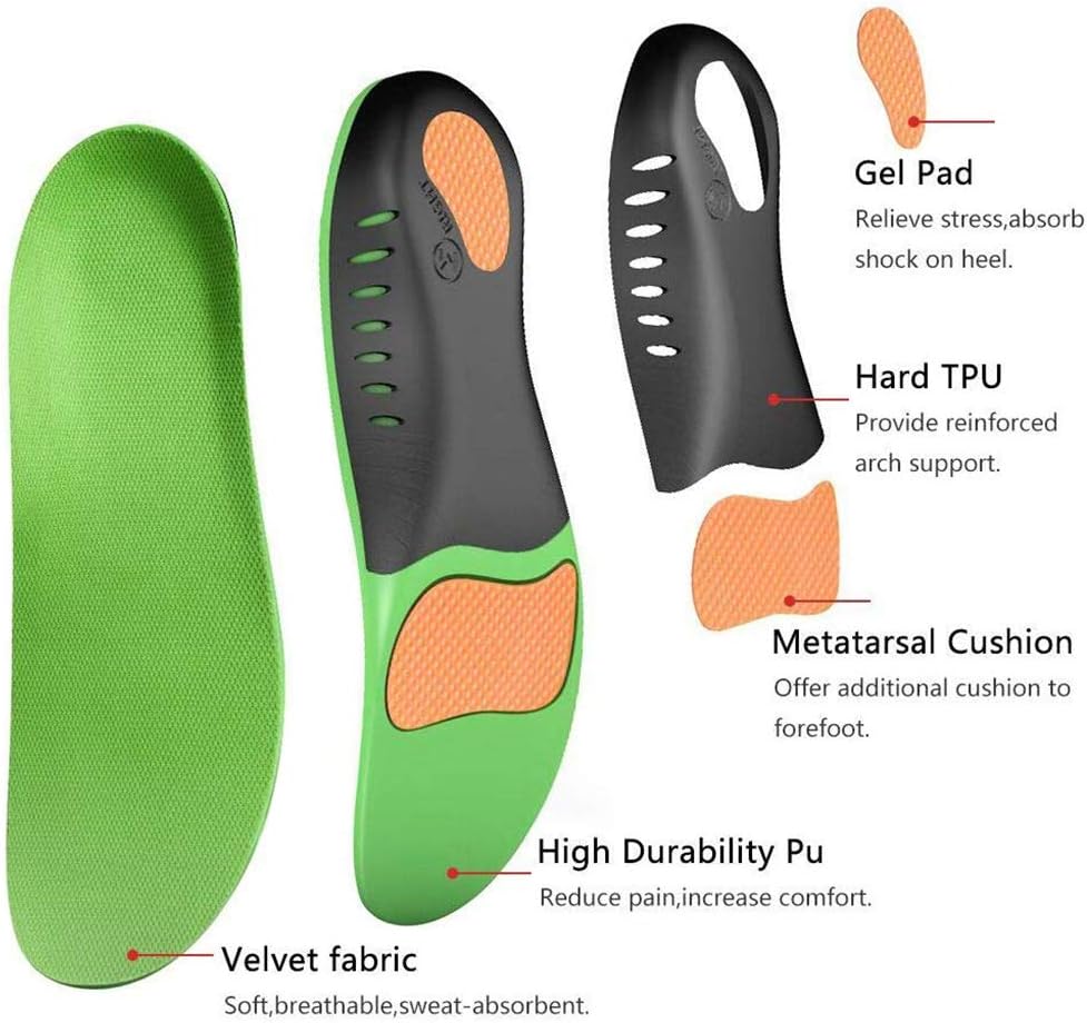 Shoe Insoles for Men Arch Supports Orthotics (2pair) Arch Pain Plantar Fasciitis Feet Insoles Inserts Relieve Flat Feet High Arch Foot Pain for Men Women (Green, (2pair) L: M10-12 / W 11-13 (11.81")): Health & Personal Care