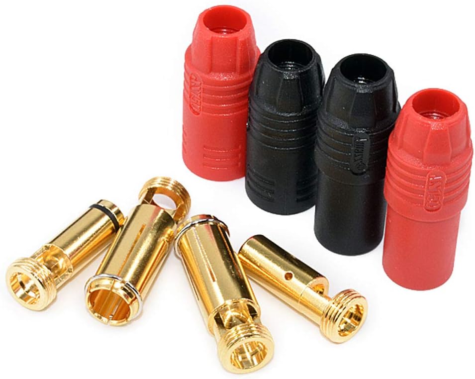 FLY RC 2pairs Amass AS150 Male Female Anti Spark Connector Gold Plated Banana Plug Set for Battery ESC and Charge Lead(1 works Red + 1 works Black)