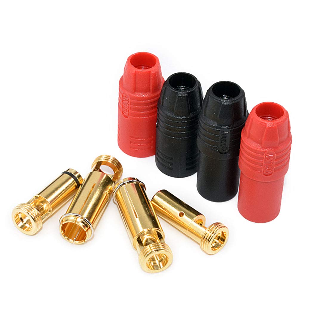 FLY RC 2pairs Amass AS150 Male Female Anti Spark Connector Gold Plated Banana Plug Set for Battery ESC and Charge Lead(1 Pairs Red + 1 Pairs Black)