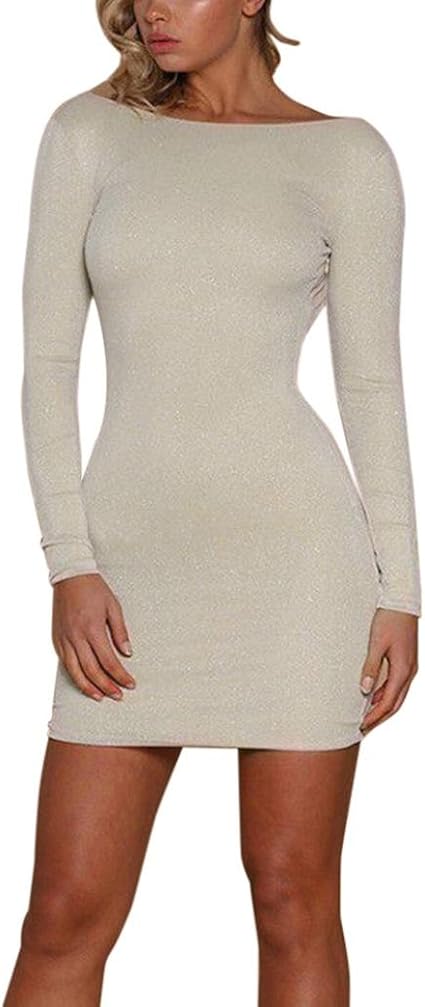 shinny open back long sleeve bodycon mini dress
