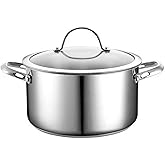 Cooks Standard Dutch Oven Casserole with Glass Lid, 6-Quart Classic Stainless Steel Stockpot, Silver
