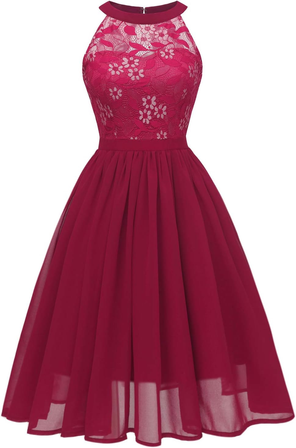 ViloreeEmpire Women's Floral Crochet Lace High Neck Swing Cocktail Party Dress