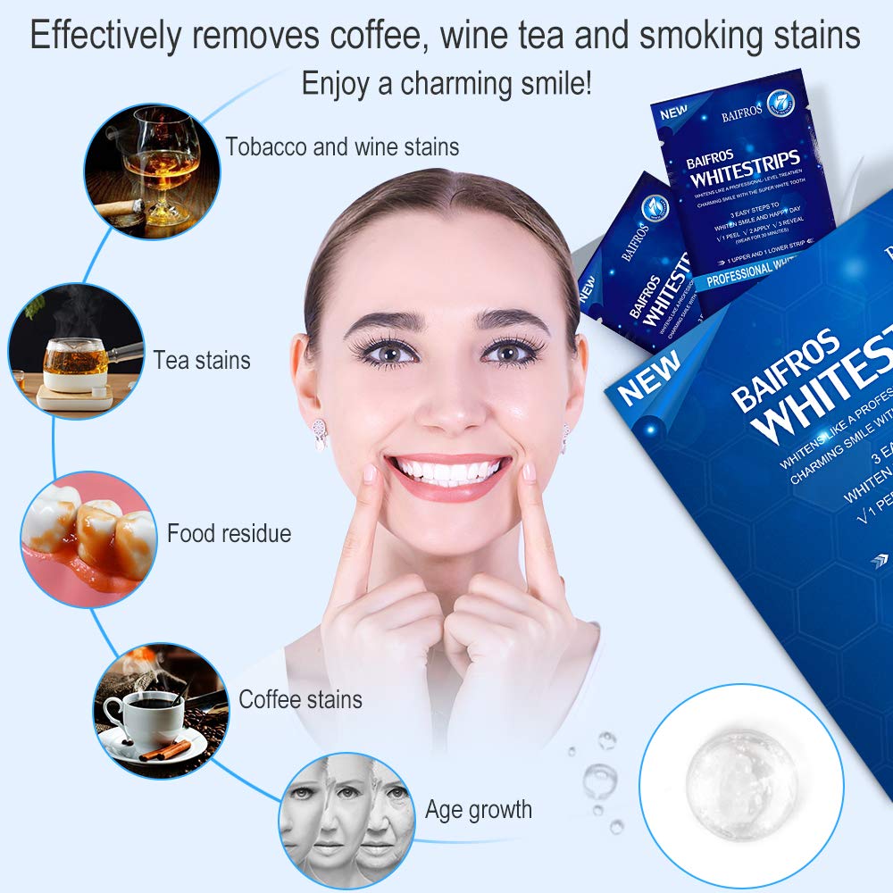 Teeth Whitening Strips for Teeth, BAIFROS 50 pcs Non-Slip 3D Dental Safe Formula White Strips for Teeth Whitening : Beauty