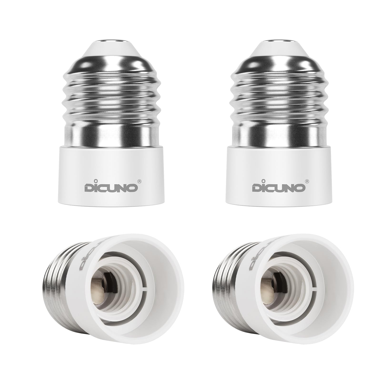 DiCUNO E27 to E14 Socket Adapter, Screw to Small Screw Converter, ES to SES Adopter, Max Wattage 200W, 0~250V, 165 Degree Heat Resistant, 4-Pack