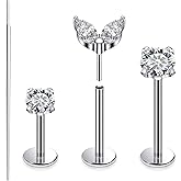 Xnsjeyy 20G 18G 16G Astm F136 Titanium Threadless Flat Back Earrings Nose Studs Tragus Forward Helix Conch Cartilage Lobe Earrings Stud Medusa Labret Monroe Lip Ring Piercing Jewelry For Women Men