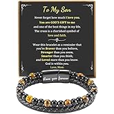 Tazimo To My Son Bracelet from Mom Son’s Tiger Eye Cross Protect Bracelet for Men Black Beads Bangle Engraved With Love You Forever Jewelry Baptism Gifts for Christmas Birthday