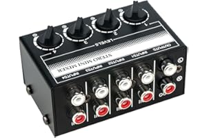 Plauauyt 4 Channel Stereo Audio Mixer Support RCA Input and Output Mini Passive Stereo Mixer with Separate Volume Controls