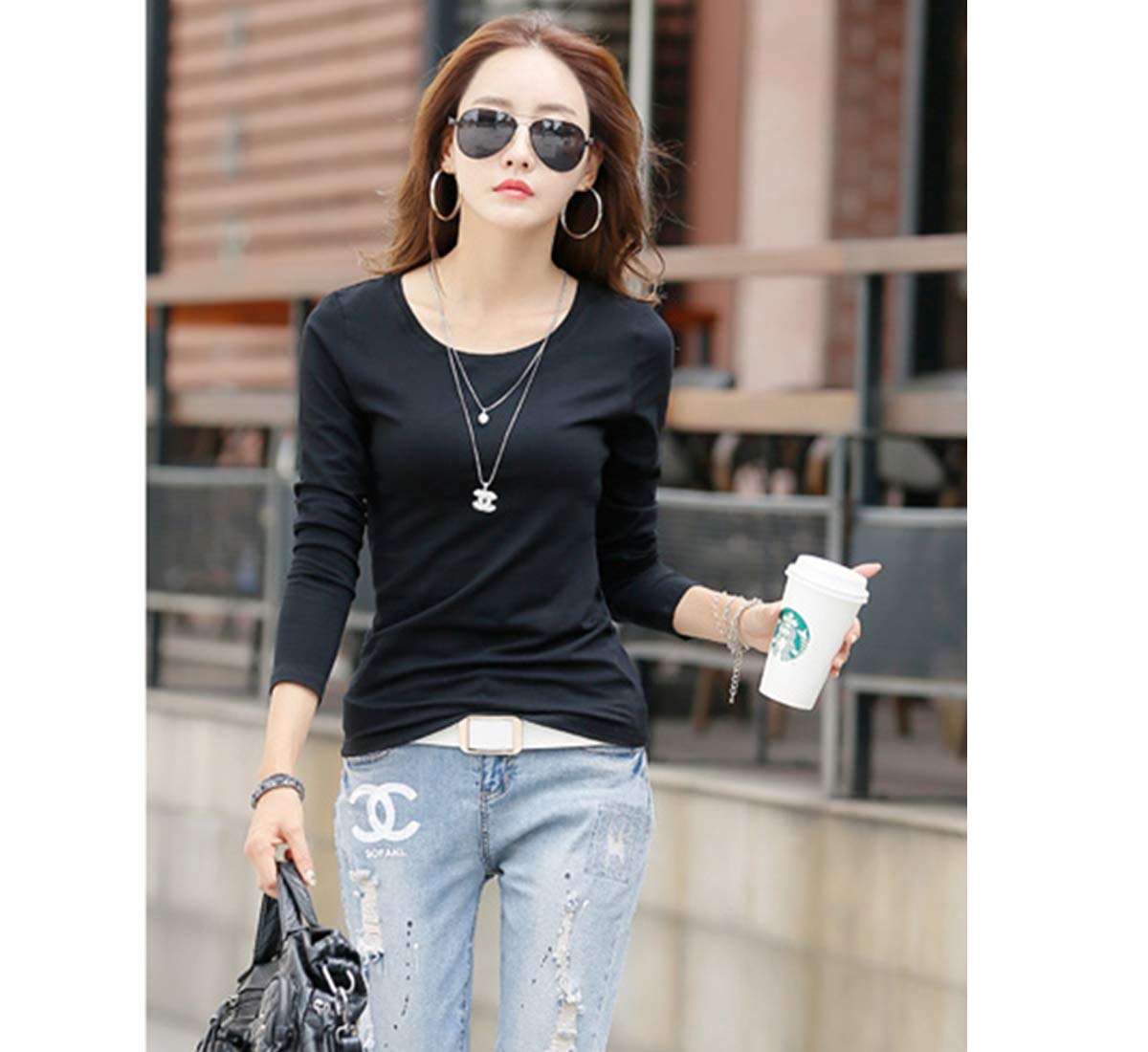 レディース トップス インナー Tシャツ(GT-2PC black/white S)