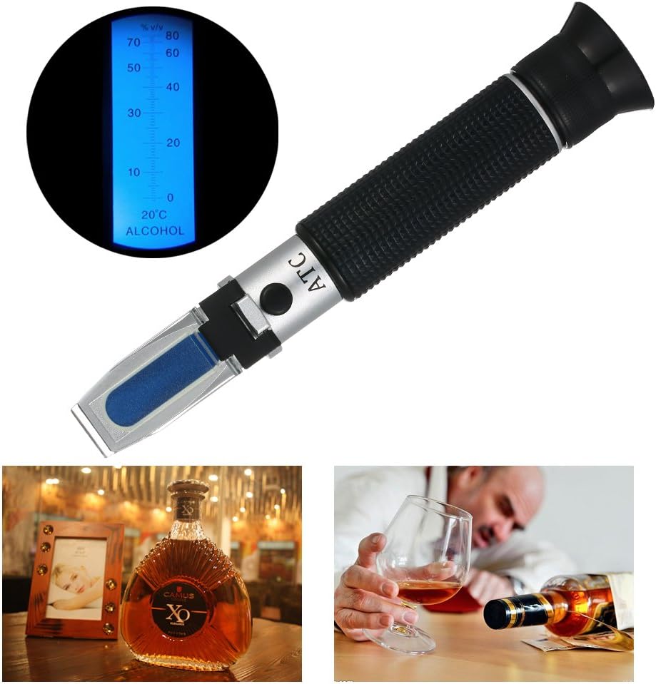 RCYAGO Handheld 0-80% Alcohol Refractometer Portable Refractometer High Transmittance Display K9 Glass with ATC Alcohol meter for Spirit Distilled Beverages and Ethanol with Water like Whiskey, Brandy