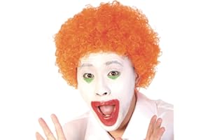 AICKER Short Afro Kinky Curly Wig for Men Women, Synthetic Funny Cosplay Wigs, Costume Party Hair Replacement Heat Resistant Fiber(Orange)