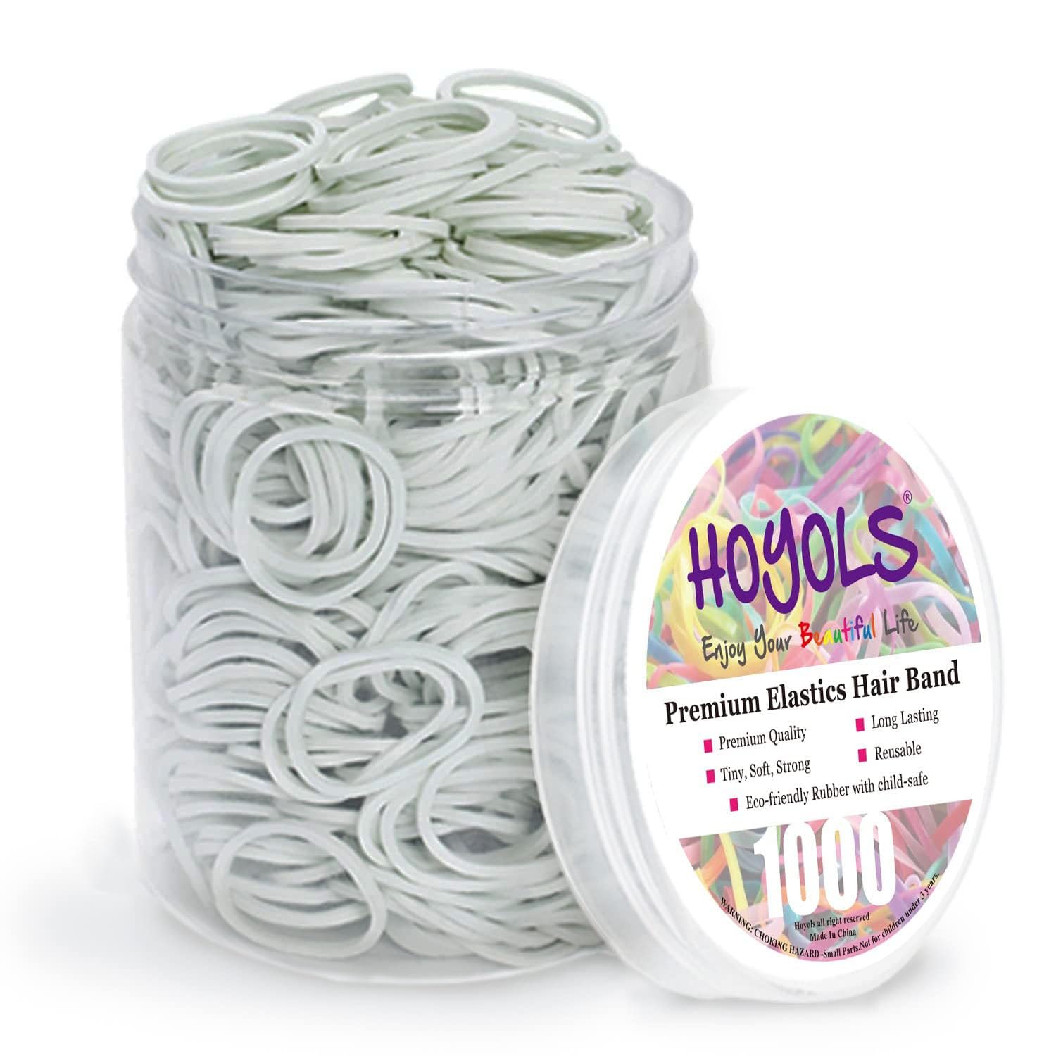Small Rubber Bands for Hair Ties Elastics Mini Braids Ponytail Holders for Girl Thick Hair No Damage by HOYOLS (S (Pack of 1000), White)