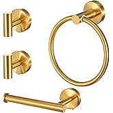Towel Ring Toilet Paper Holder Towel Hook 4-Pieces Brushed Gold SUS304 Stainless Steel Bathroom Accessories Kit Wall Mounted