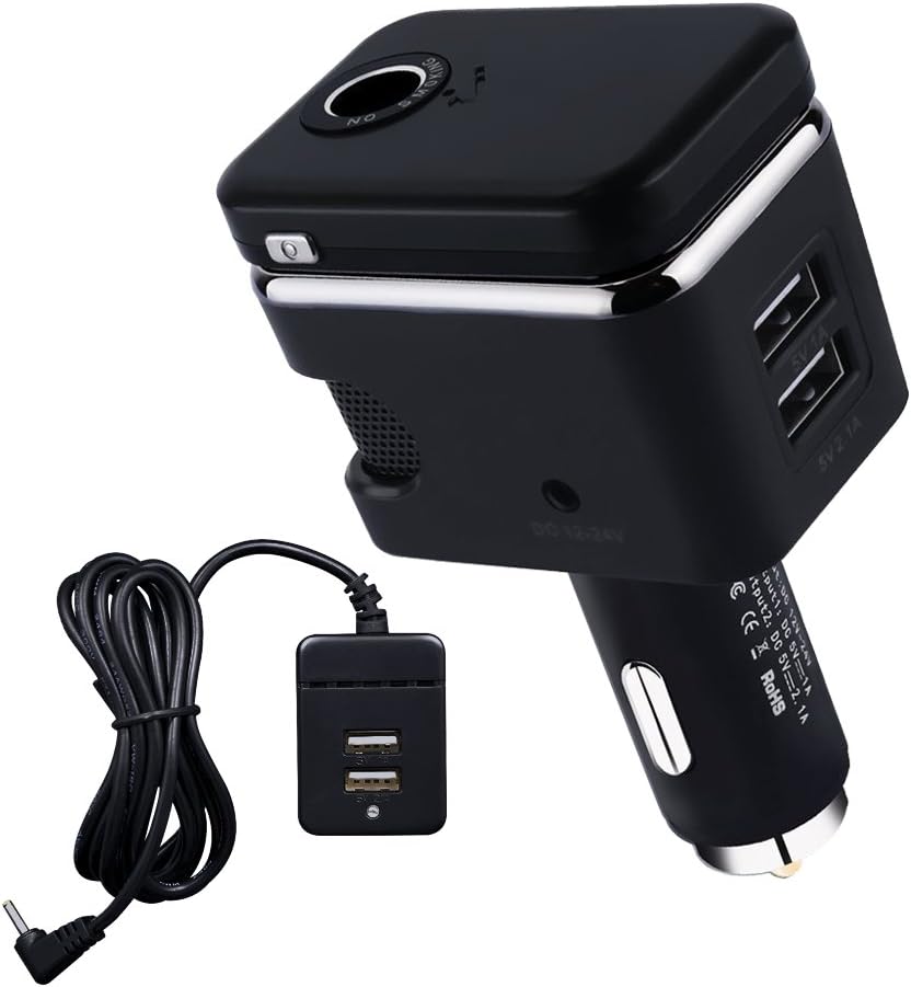 Yikoo 12-24W 5V 3.1A 4 USB Smart Car Charger with Car Cigarette Lighter + Back-charging Cable + LED Digital Voltmeter Meter Monitor for Car, Mobile Phone, Tachograph, E-dog, iPad, GPS Navigator etc.