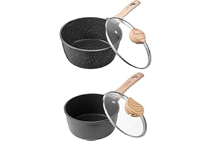 VEVOR Saucepan Set, 1.5 QT & 2.5 QT Nonstick Saucepan with Glass Lids, Multipurpose Cooking Sauce Pots with Detachable Handle