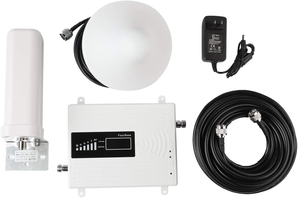 FourSeas AT&T/T-Mobile Cell Phone Signal Booster Band 2/5 CDMA/LTE FDD Dual Band 4G Cell Singal Booster for Home 65dB 1900Mhz(Band2)/850Mhz(Band5). (White)