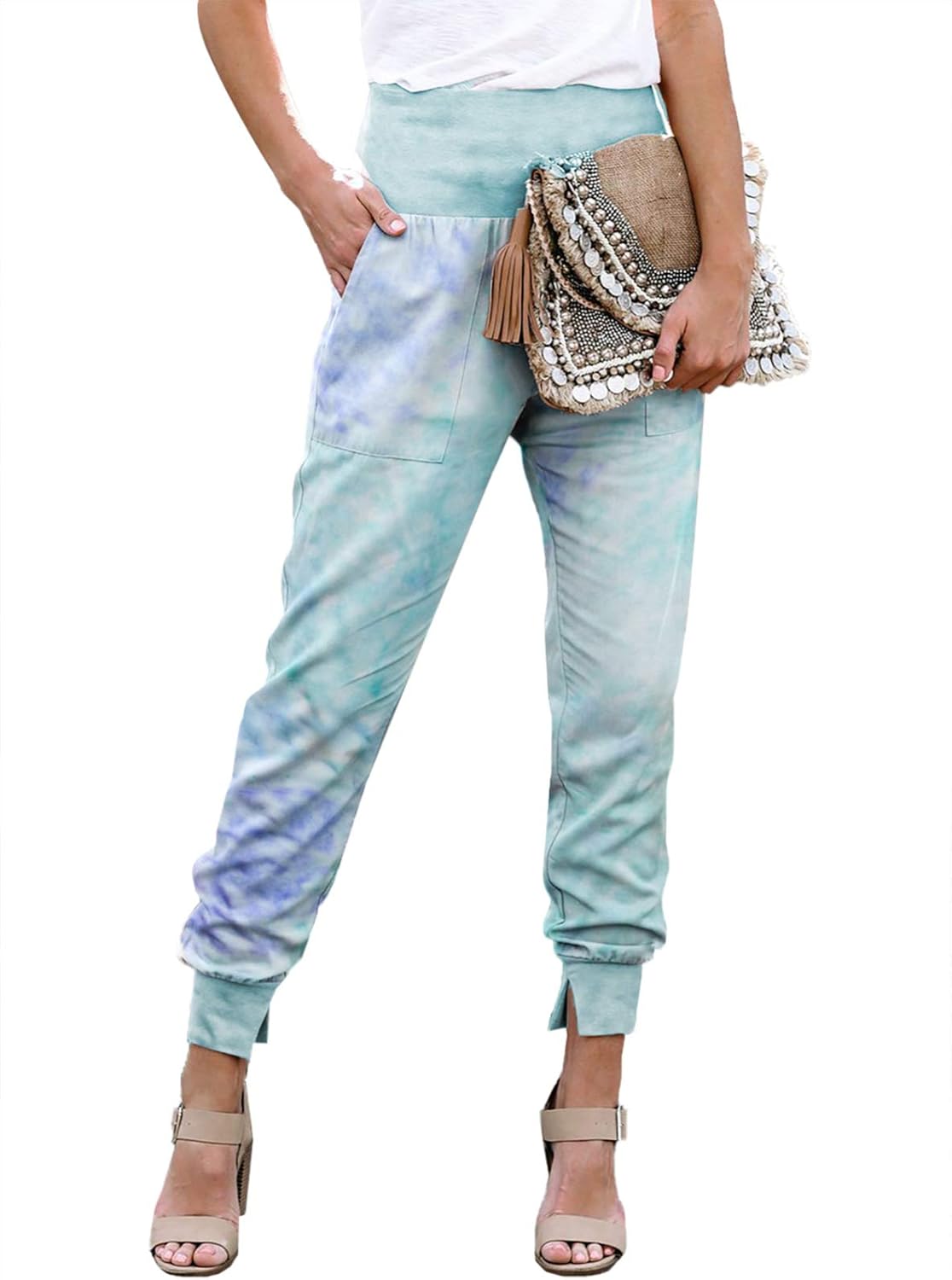 Dokotoo Womens Fashion Casual Drawstring Elastic Waist Cotton Jogging Jogger Pants with Pockets: Clothing