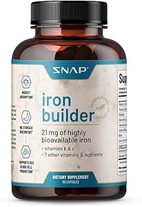 Natural Blood Builder Iron Supplements for Anemia, 21mg Iron Pills to Increase Energy, Metabolism & Digestion, Raise Hemoglobin Levels - Absorbs Quickly Vitamins Organic Nutrients (60 Capsules)
