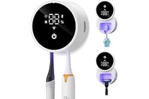 Upgraded UV Toothbrush Cleaner Holder Wall Mounted, Temracha Razor Electric Toothbrush Holder for Bathroom, LED Smart Screen, with Auto-Inductive Cover, Cleaning and 60-Degree Drying, for Home, Travel