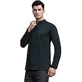 SKAVIJ Men’s Cotton Kurta Shirt – Long Sleeve Henley Tunic with Mandarin Collar Chest Pocket – Casual Ethnic Wear Top