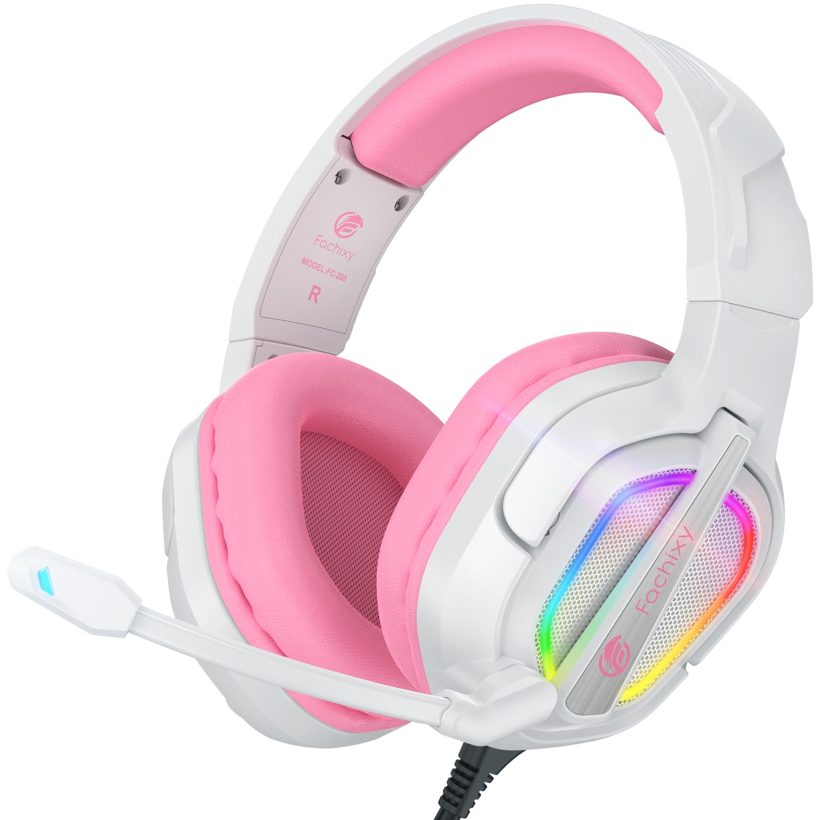 Fachixy FC200 PC Gaming Headset for PS4, PS5, Switch, Xbox One, Mac, Noise Canceling Headphones with Microphone, Computer Headset with 3.5mm Jack & RGB Light