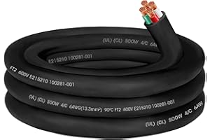 CLLOMAGY 6ft 6/4 AWG SOOW Wire,6 Gauge SOOW Portable Power Cable 4 Conductor 600V 6/4 6 Gauge Electric Wire Extension Cord for Motor Lead,Generator,Welder,NEMA 14-50 RV Outlet Box,EV Car Battery Charger