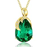 VONSSY Classic Oval Pendant Gemstone Necklace | Crystal Ruby Waterdrop Birthstone Emerald Necklace | 18K Platinum Gold Plated Chain | Jewelry Gift for Mother Wife Girlfriend