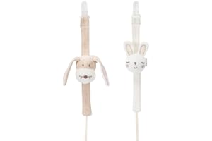COTTONBEBE Pacifier Clip, 2 Pack Baby Pacifier Holder for Boys and Girls Fits Many Pacifiers & Baby Teething Toys, Ideal Baby Gift (Puppy & Bunny)