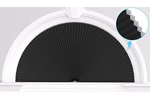 Myshade Arch Window Shades Half Circle Blackout Cellular Shades Cordless No Drill Blinds for Windows Half Moon Honeycomb Fabric No Tools Room Darkening Shades Easy Install (Black 36" X 72")