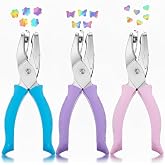 Zonon 3 Pcs Heart Butterfly Flower Pink Light Blue Purple Hole Punchers | Soft Grip Paper Punchers, Metal Single Hole Design, For Scrapbook Tags Tickets Crafts, Create Decorative Project Holes