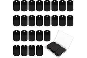 Fesorsi 25 Pack Dog Tags Military, Black Aluminum Tags Laser Engraving Blanks, Rectangle Engraved Personalized Custom Blank with Hole for Stamping, Anodized Metal Blanks Bulk Necklace Chain DIY Craft