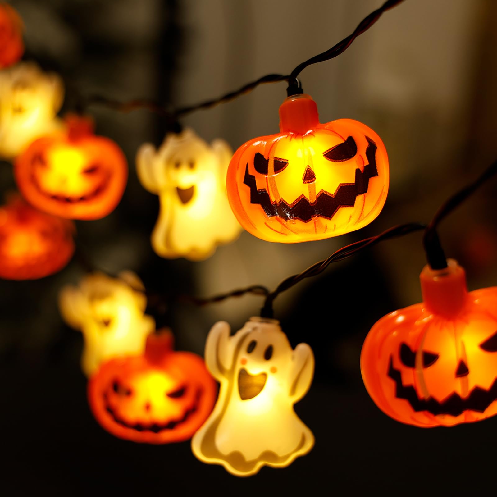 Photo 1 of ***(PARTS ONLY/ NON FUNCTIONAL)***Halloween String Lights - 20 LED 6.6Ft 3D Pumpkin Ghost Battery Powered Light with Timer - Spooky Cute Decor for Outside Indoor Yard House Bedroom Holiday Window Fireplace Party Decorations