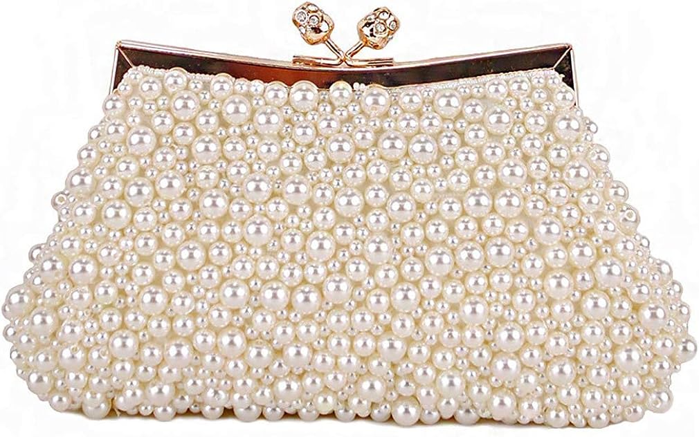 JMB Pearl Bead Exterior Evening Clutch w/Rhinestone Accent