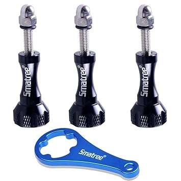Smatree 3 pcs Lange Aluminium Rändelschraube Set mit Schlüssel für GoPro Hero 5/4/3/2/1 (Schwarz)
