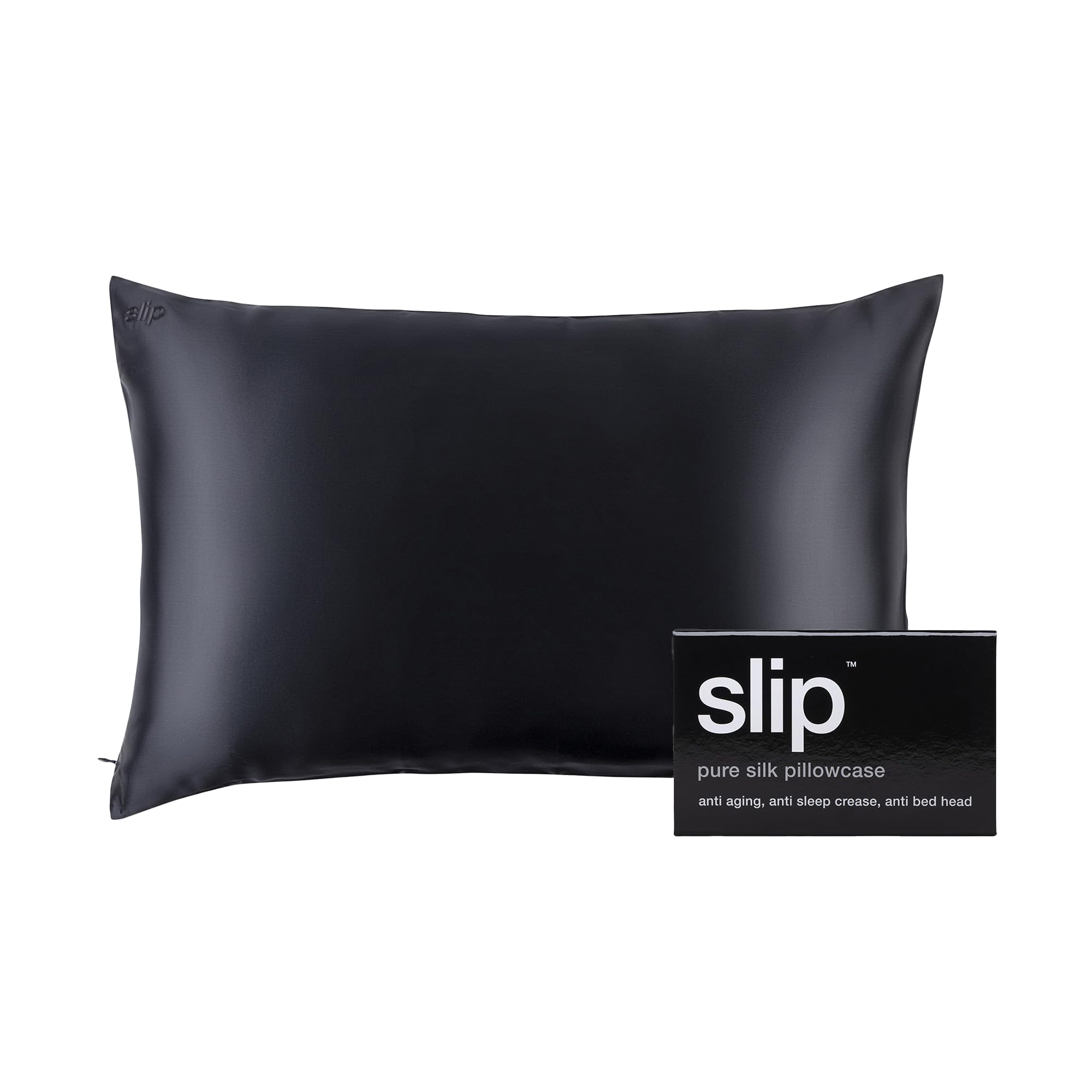 SLIP Queen Silk Pillow Cases - 100% Pure 22 Momme Mulberry Silk Pillowcase for Hair and Skin - Queen Size Standard Pillow Case - Anti-Aging, Anti-BedHead, Anti-Sleep Crease, Black (20" x 30")