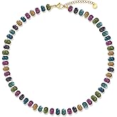 HUWODY Beaded Gemstone Necklaces for Women, Boho Colorful Bead Choker Necklace, Natural Stone Summer Jewelry for Beach Handmade Jewelry 16+2 inch