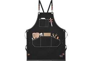 SHAWNTOO Chef Aprons for Men Women with Large Pockets, Cotton Canvas Cross Back Heavy Duty Adjustable Work Apron,Kitchen Cooking M-XXL