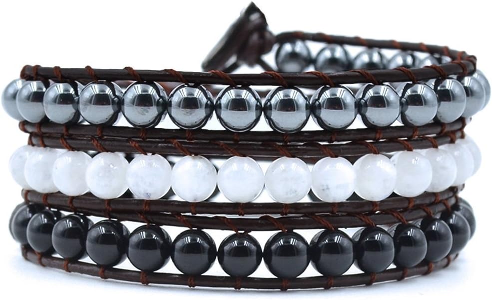 Crystals and Healing Stones Bracelet Moonstone Hematite Onyx Gemstone Beaded Chakra Yoga Jewelry