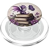 Cute Dragon Butterfly Book Themed Purple Floral Aesthetic PopSockets PopGrip for MagSafe