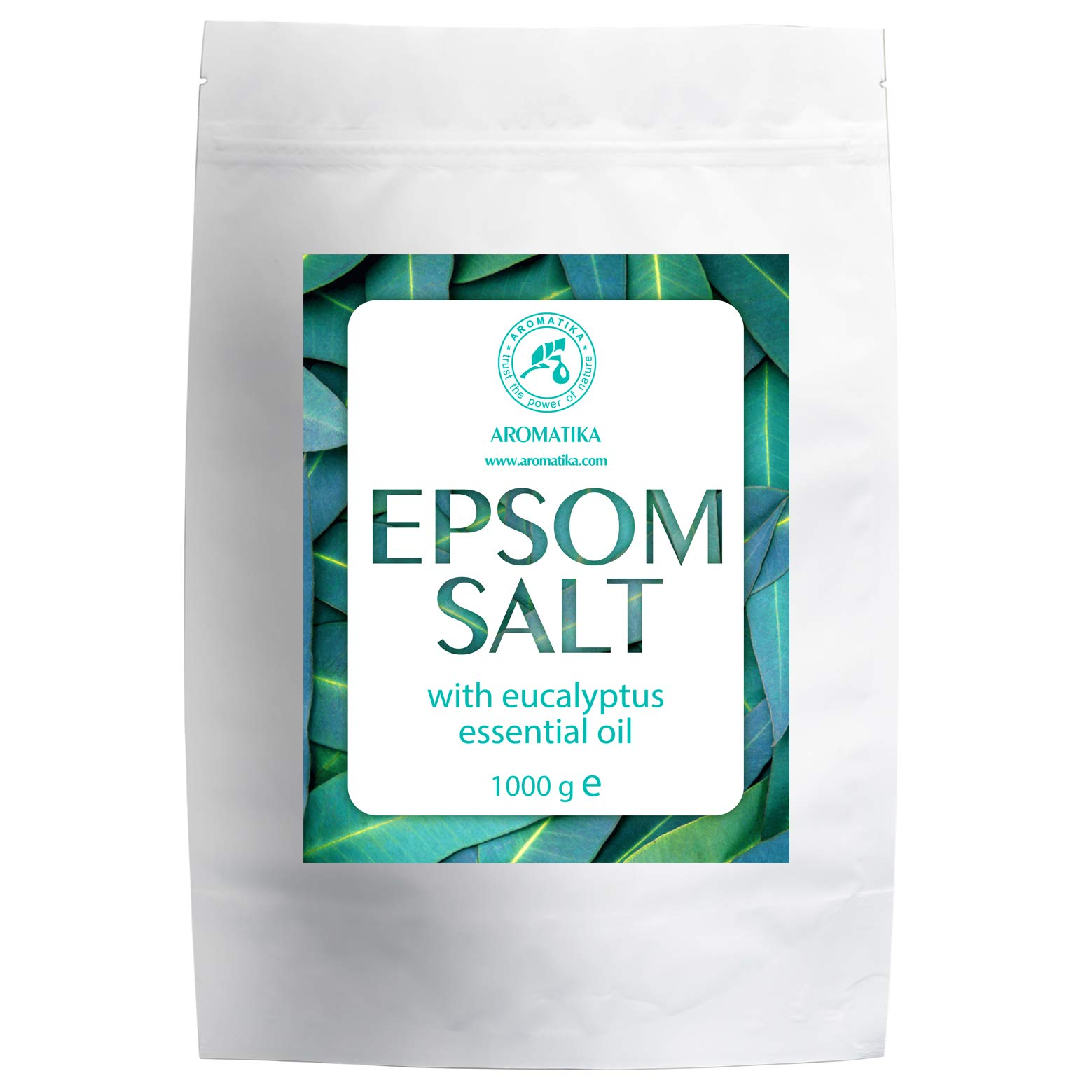 AROMATIKA Epsom Bath Salt with Eucalyptus Essential Oil 1 kg – 100% Pure Magnesium Sulphate Crystals – Refreshing Bath Soak for Body Care & Relaxation – Aromatherapy Bath Salts for Home Spa Use