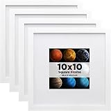 EGOFINE 10x10 White Photo Frame Set of 4 Solid Wood with Acrylic Glass