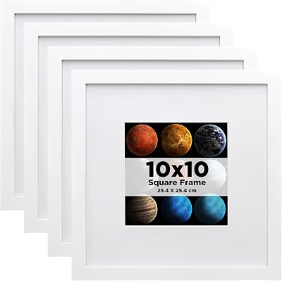 EGOFINE 10x10 White Photo Frame Set of 4 Solid Wood with Acrylic Glass