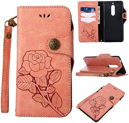 MEIRISHUN Nokia N5 Wallet Case, Retro rose PU Leather Protective Covers with Card Slot Holder Wallet Case for Nokia N5 - Pink