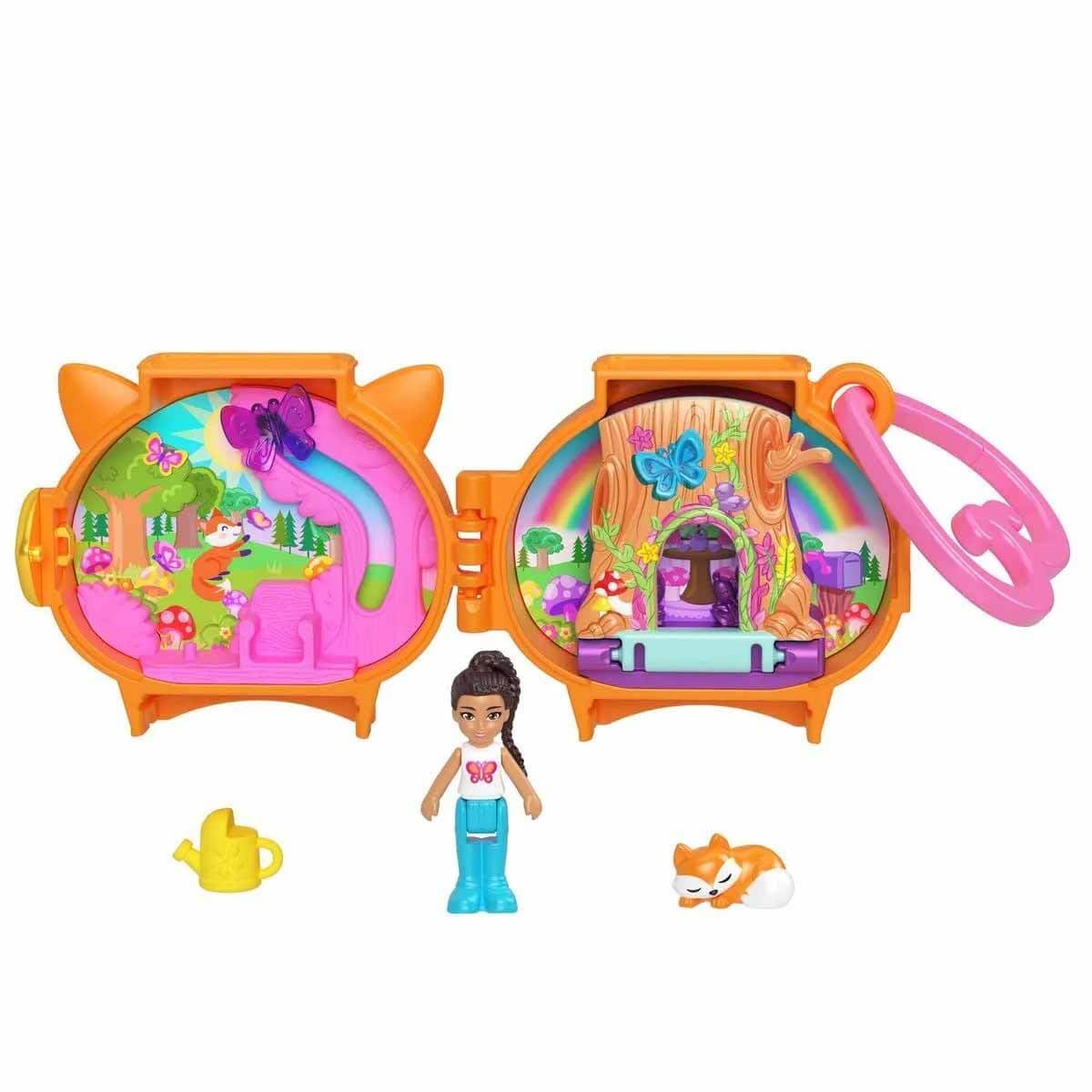 Polly Pocket Cuddly Toys Compact Playset, Includes 2 Mini Figures and Accessories, Fox, Ages 4+, Item Type: Doll Playsets, Multiple Themes