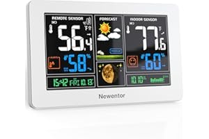 Newentor Weather Station Wireless Indoor Outdoor, Weather Thermometer with Atomic Clock, Large Display Temperature and Humidity Monitor with Alert, Weather Forecast and Barometric Pressure, White