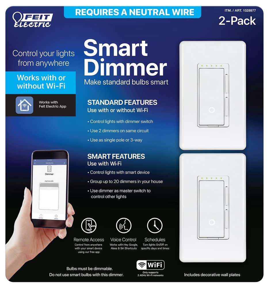 Photo 1 of Feit Electric Wi-Fi Smart Dimmer 3 Way Single Pole Switch (2 Pack)
