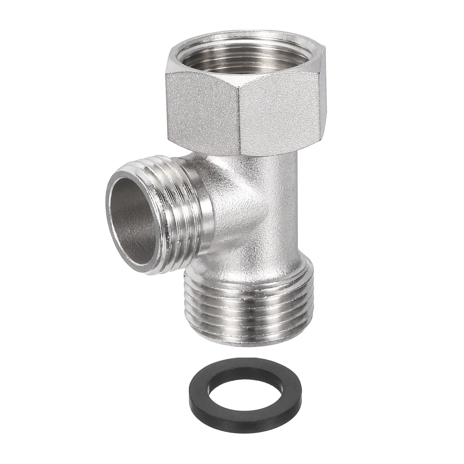 PATIKIL 7/8" and g 1/2 Polished Bidet t Valve Adapter, 1 Set Brass Coated Nickel 3 Way Adapter or Shower Diverter Valve for Bidet Valve Shower Hose Connector