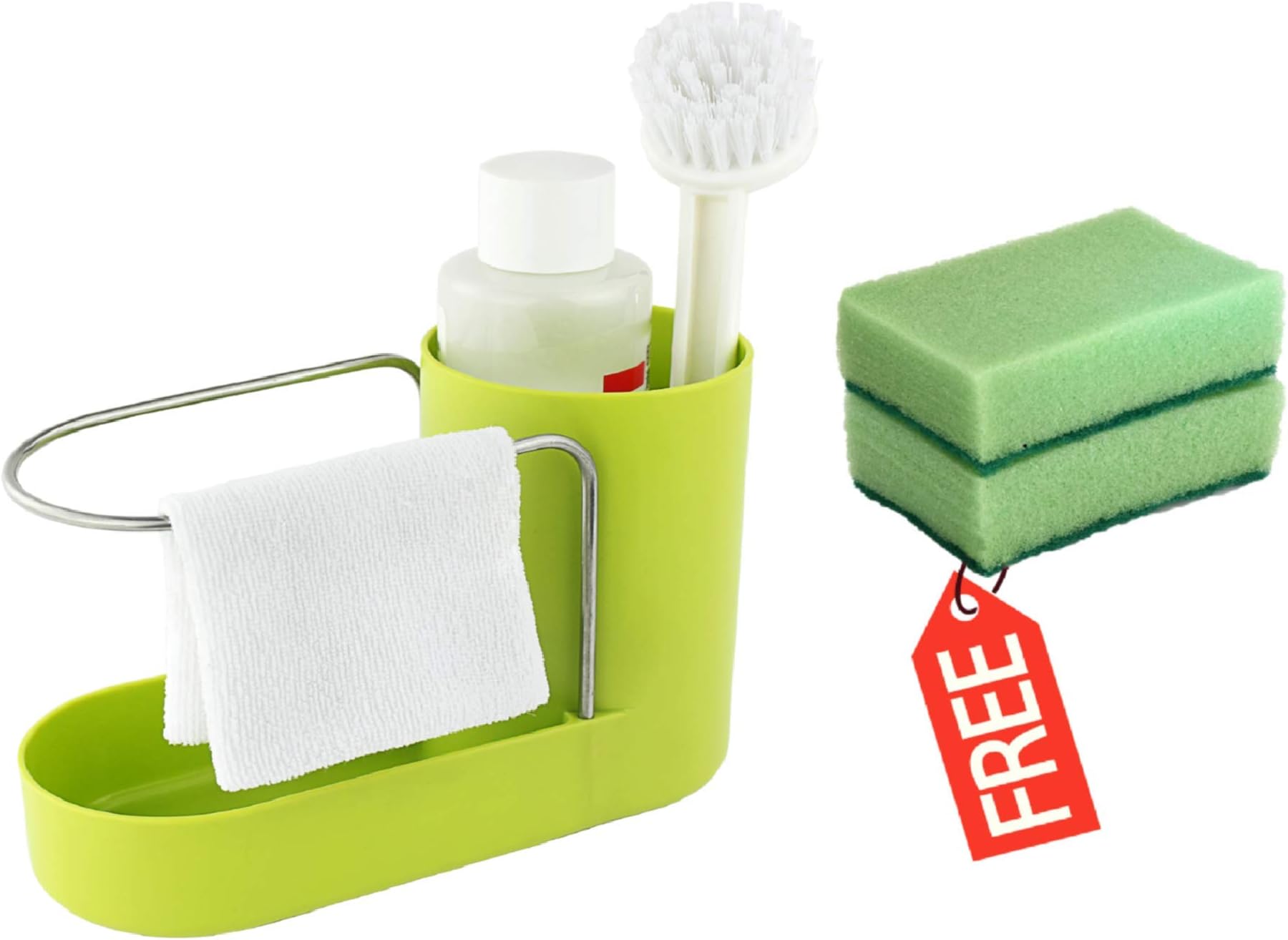 Convenient Kitchen Sink Organizer, Sink Caddy, Sinkware, Sponge Holder, Soap Dish, Brushes and Scrubbers Holder, Bathroom Caddy, Bathroom Organizer | 2 Top Quality Sponges Free