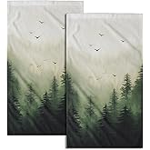 Giwawa Green Misty Forest Hand Towels Set of 2 Mountain Woodland Soft Guest Face Bath Towel Bathroom Decorations Thin Kitchen Tea Dish Towels