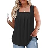 DOLNINE Womens-Plus-Size-Tank-Tops Casual Sleeveless Square Neck Flowy Tunic Shirts XL-5XL